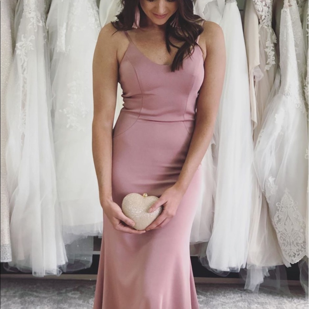Dusty Rose fitted prom dress Open Back - Picture 3 of 8